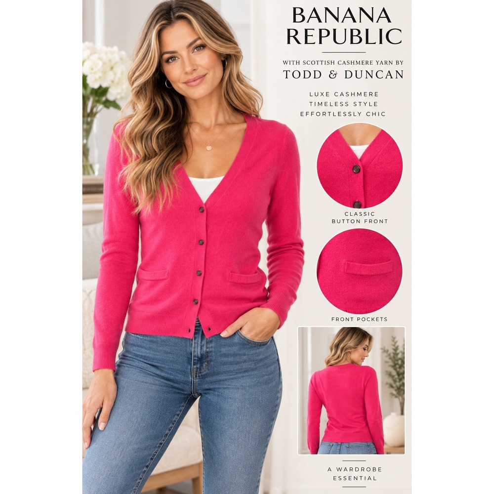Banana Republic Todd & Duncan Pink Cashmere V-Neck Button Cardigan Sweater XS